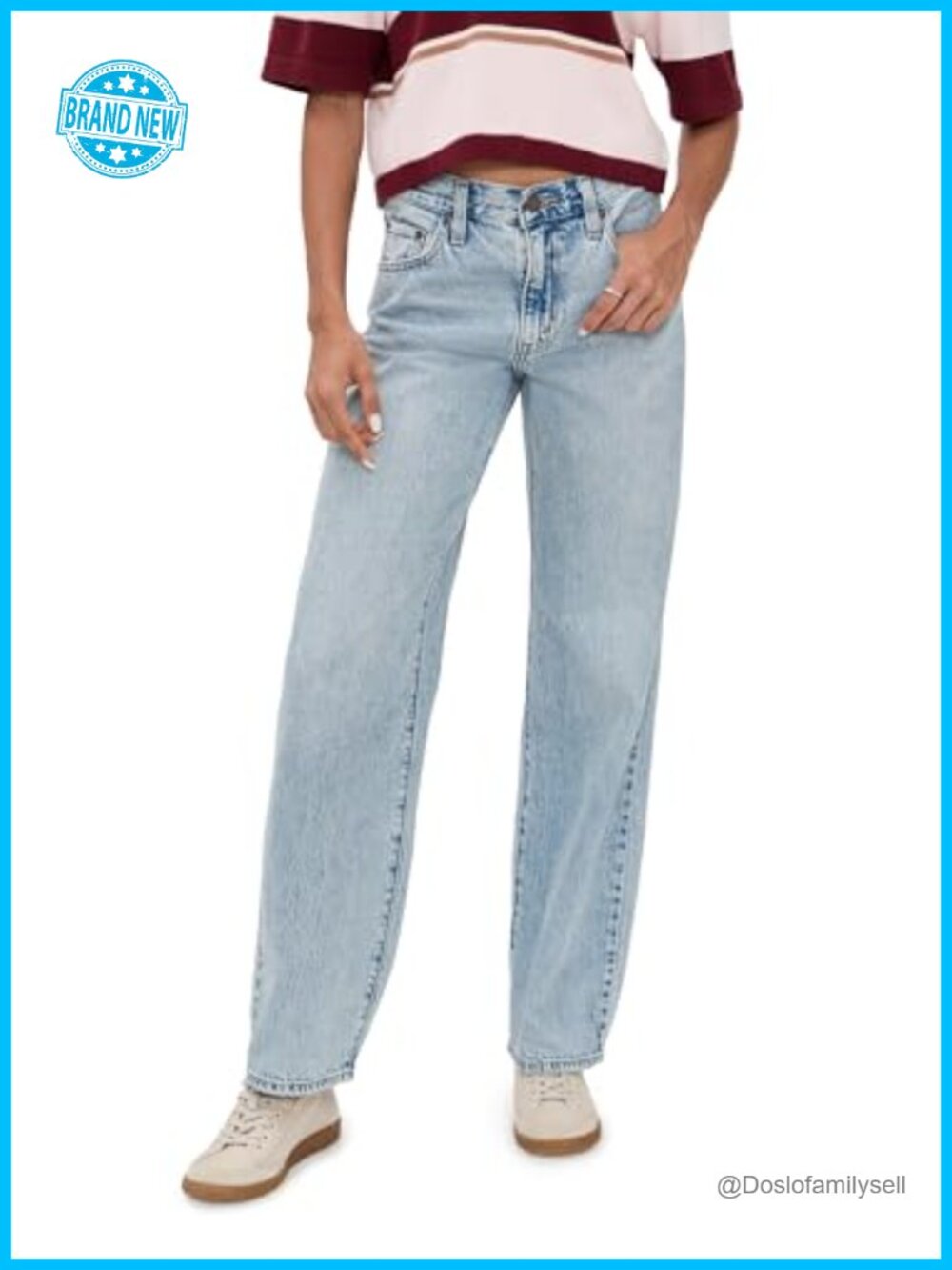 Mid Rise Straight Leg Baggy Dad Jeans Distressed Denim